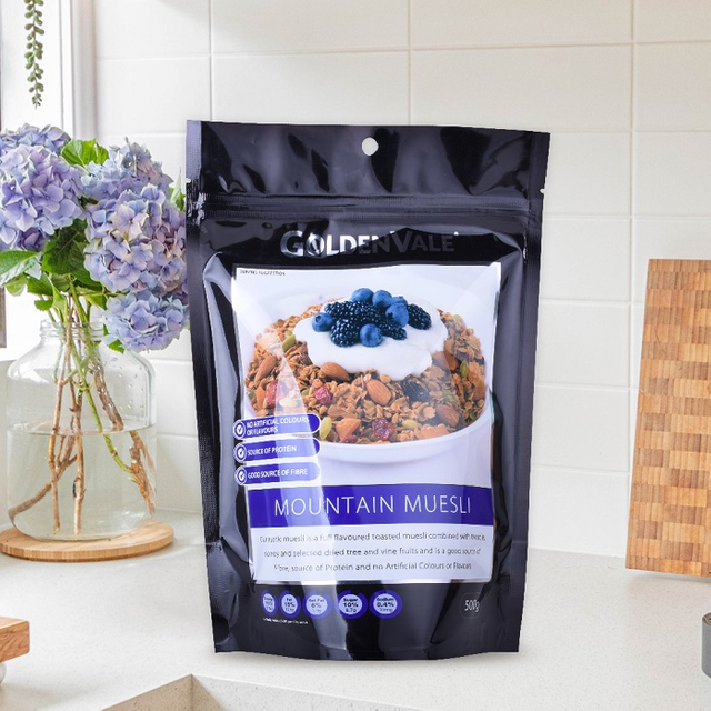 Pochette en papier laminé thermoscellable avec fermeture à glissière pour granola