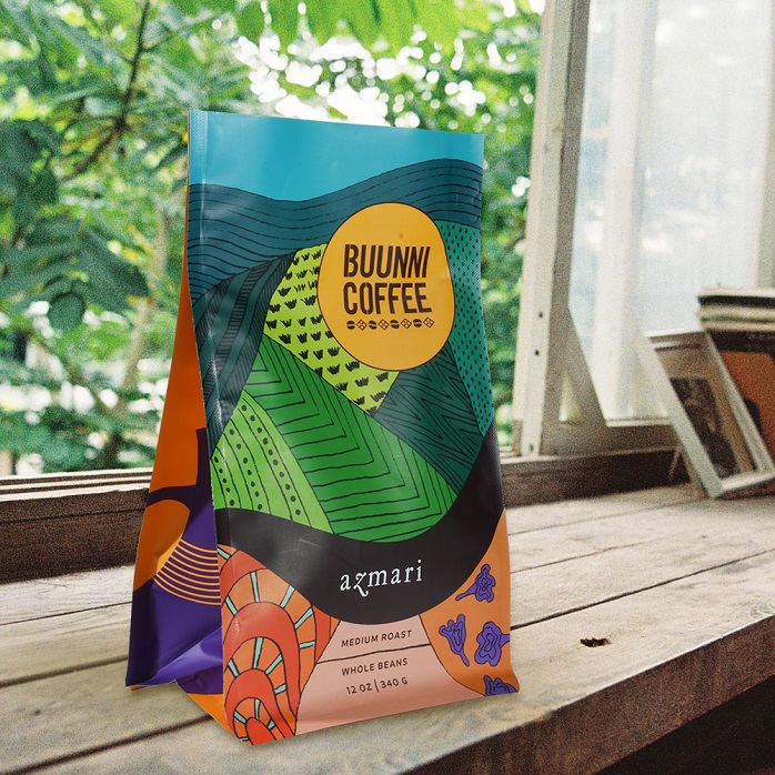 Valve de dégazage à base de plantes, emballage à quatre joints, sacs de café imprimés numériques colorés, vente en gros