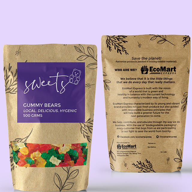 Sacs de bonbons en plastique imprimés personnalisés à fermeture éclair plate doublés d'aluminium de haute qualité