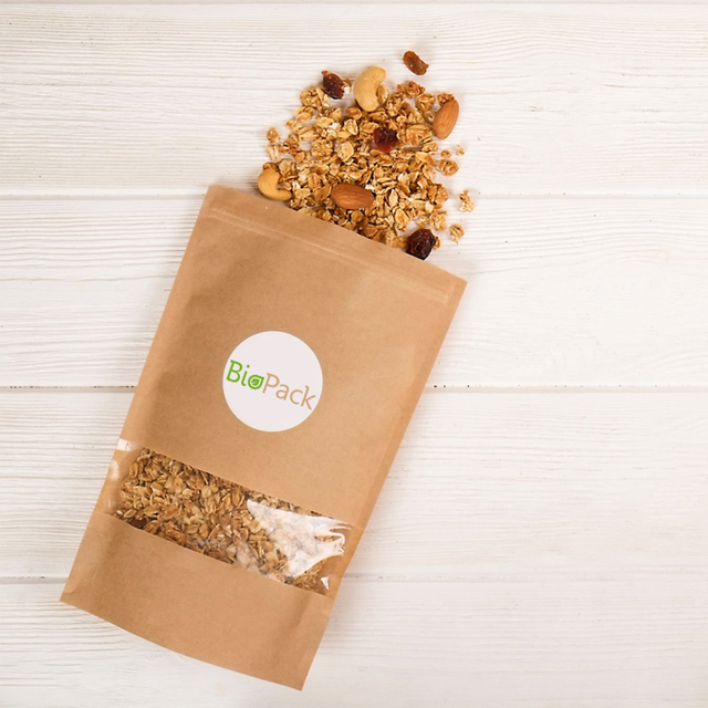 Sac compostable refermable orange granola au miel de 12 oz