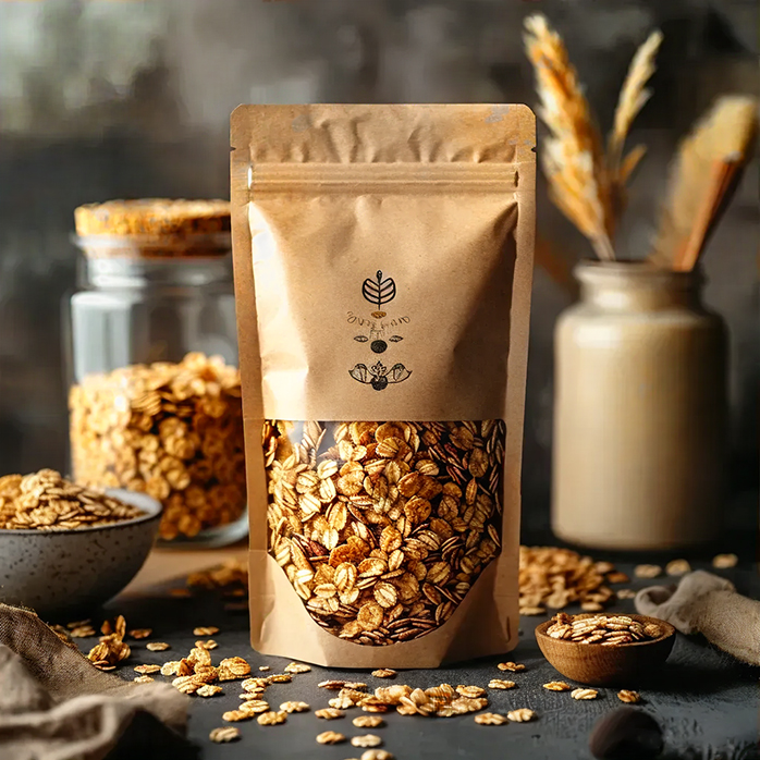 Pochette en papier laminé thermoscellable avec fermeture à glissière pour granola