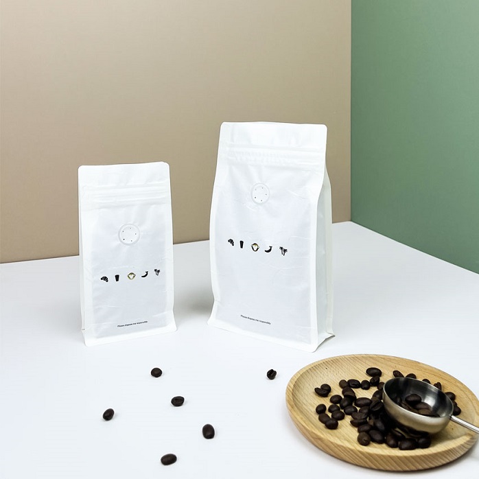 Emballage de café en papier de riz biodégradable imprimé avec logo d'estampage à chaud pour la vente au détail