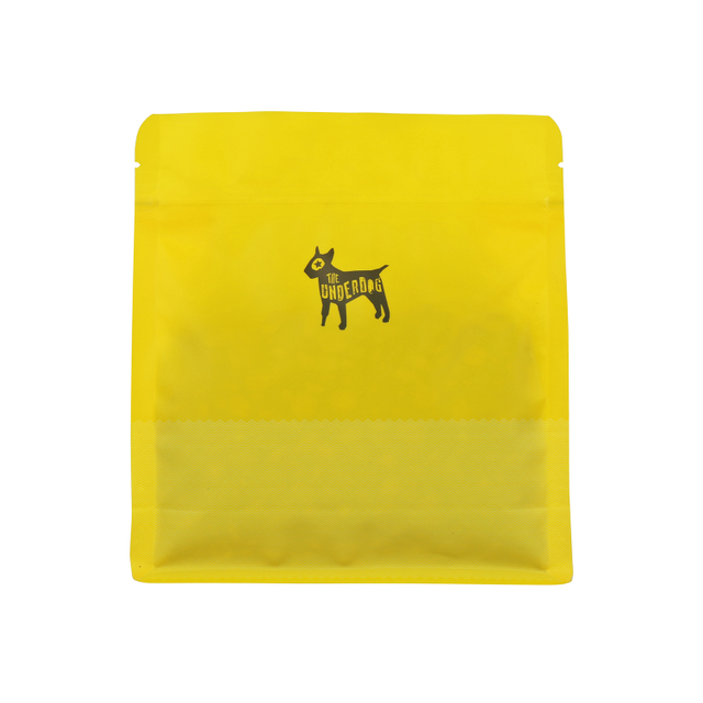 Sac de café recyclable de gousset de fond plat d'impression de couleur jaune avec la tirette refermable