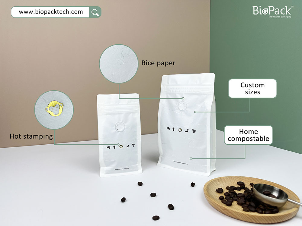 Sac &agrave; caf&eacute; en papier riz biod&eacute;gradable 