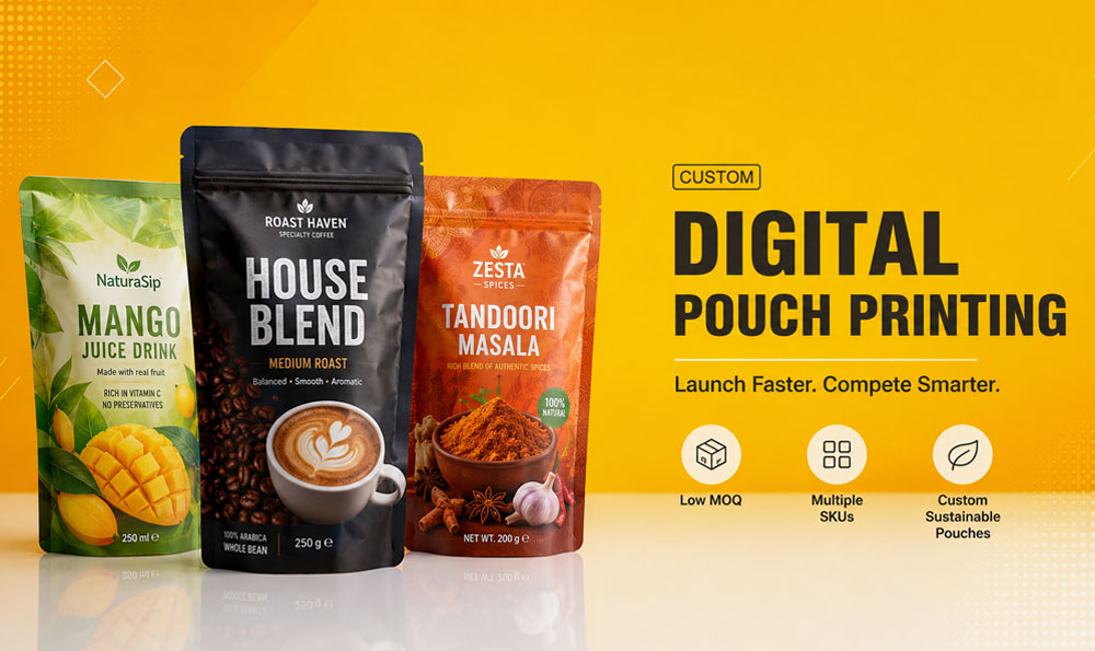 Impression num&eacute;rique de sachets pour des emballages alimentaires personnalis&eacute;s durables &agrave; faible MOQ