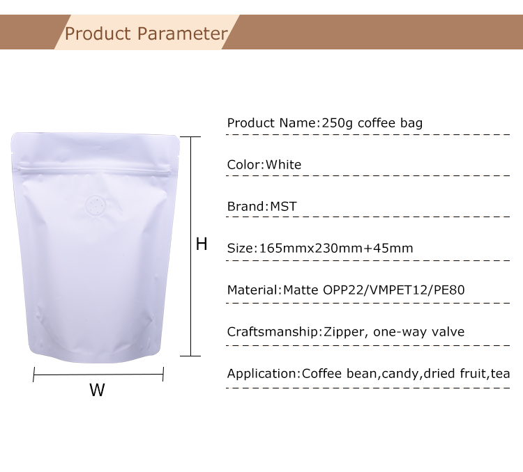 100pcs 8oz Matte White Stand Up Pouch pour le caf&eacute;