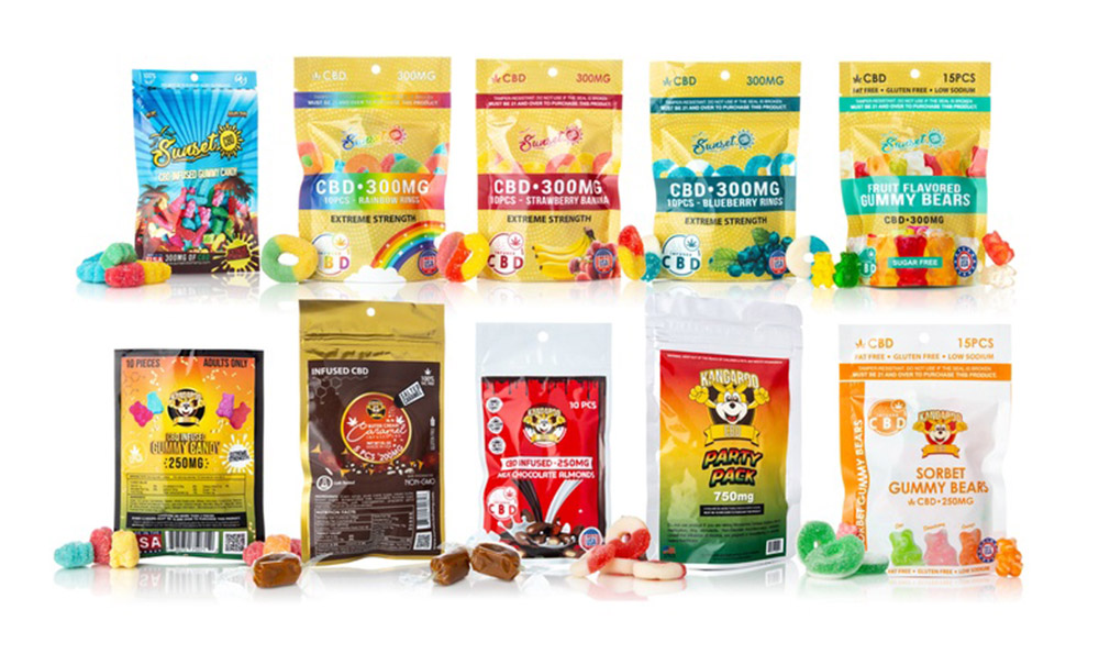Sachets de bonbons g&eacute;lifi&eacute;s au THC