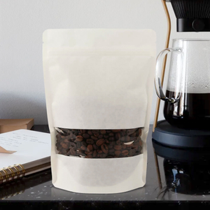 Le papier kraft blanc compostable écologique stratifié de catégorie comestible tiennent le sac de café avec la fenêtre