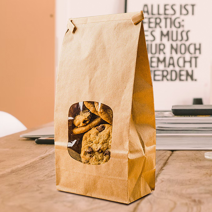 Emballage écologique pour aliments, prix d'usine en gros, sacs d'emballage de biscuits en papier Kraft, fermeture éclair vide