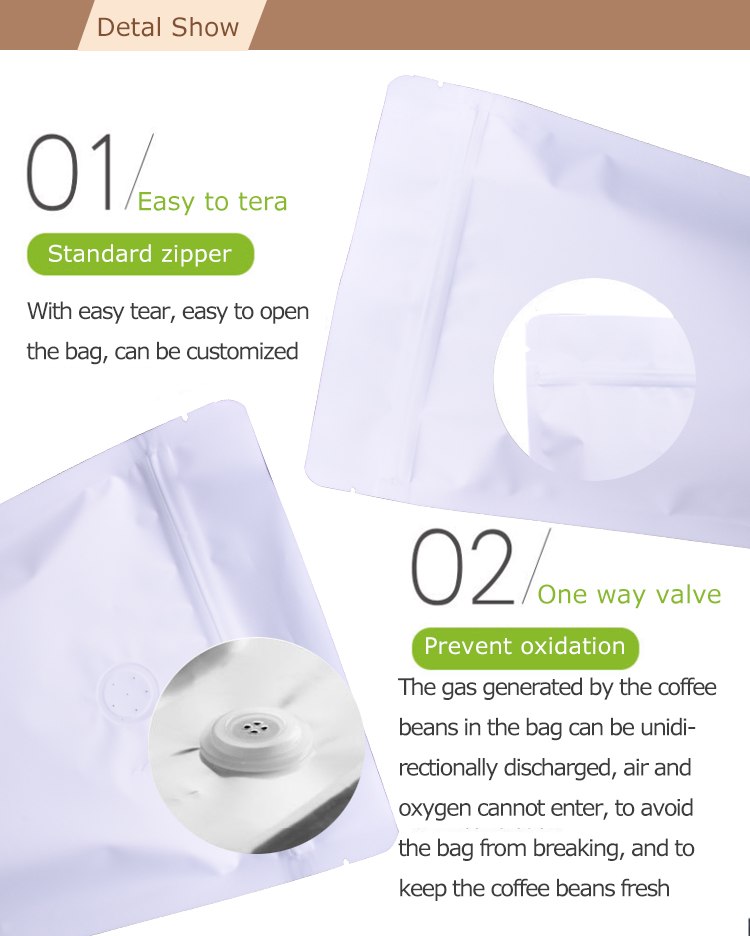 100pcs 8oz Matte White Stand Up Pouch pour le caf&eacute;