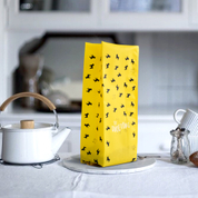 Sac à café à soufflet latéral imprimé jaune recyclable avec attache en étain