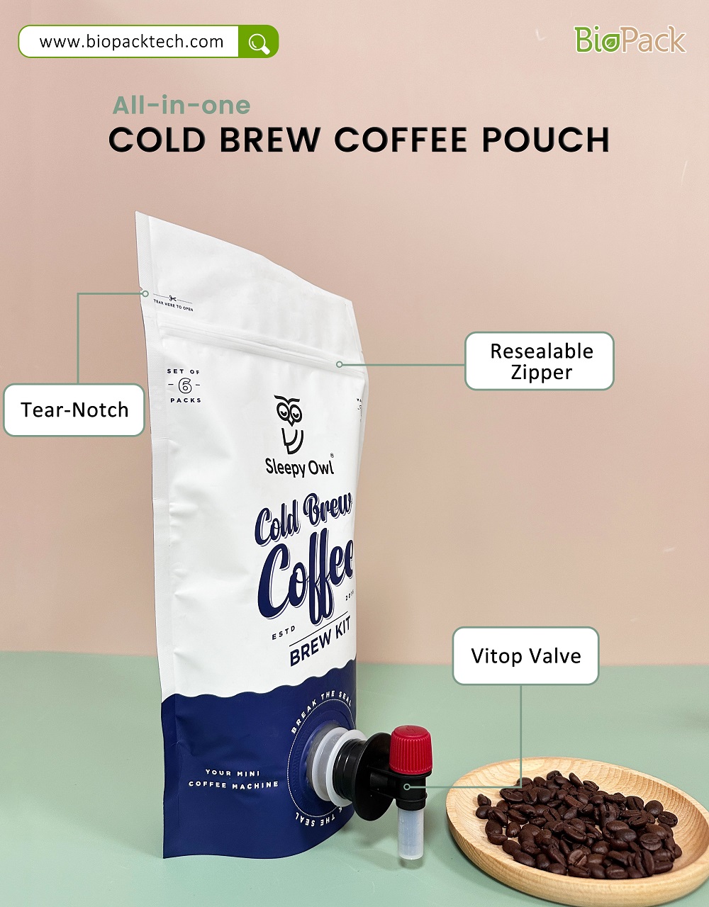 Pouche de caf&eacute; avec vanne Vitop