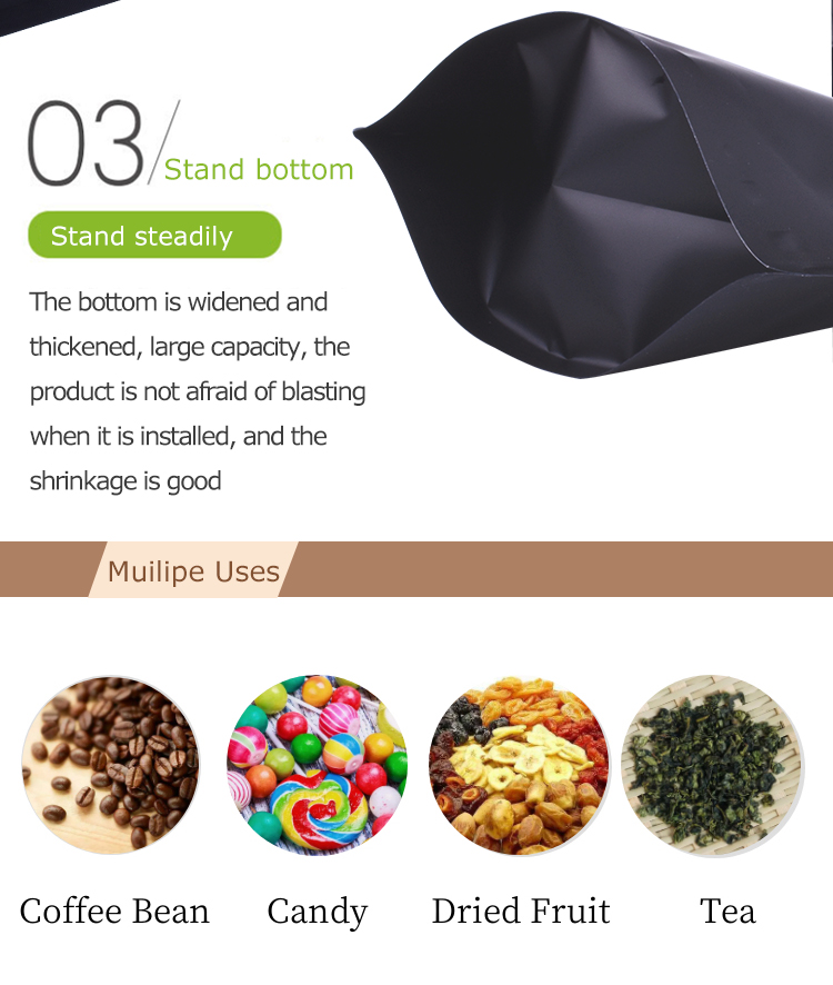100pcs 250g Matte Black Stand Up Coffee Bag avec valve de d&eacute;gazage &agrave; sens unique