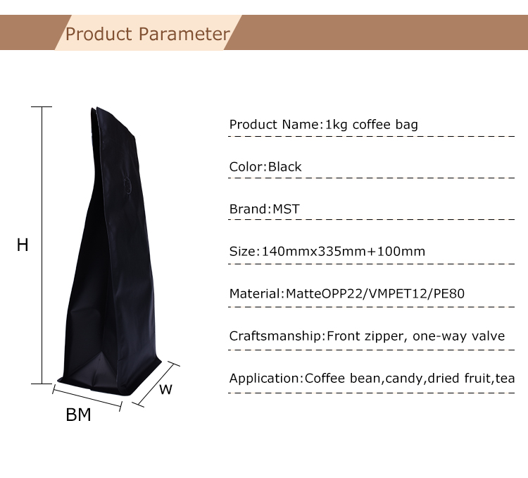 100PCS 1kg Sacs de fond de bo&icirc;te &agrave; gousset noir mat &agrave; 4 c&ocirc;t&eacute;s