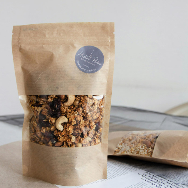 Sacs compostables à domicile en papier brun pour granola