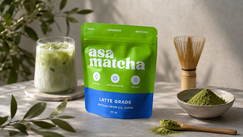 pochette de poudre de matcha imprim&eacute;e sur mesure
