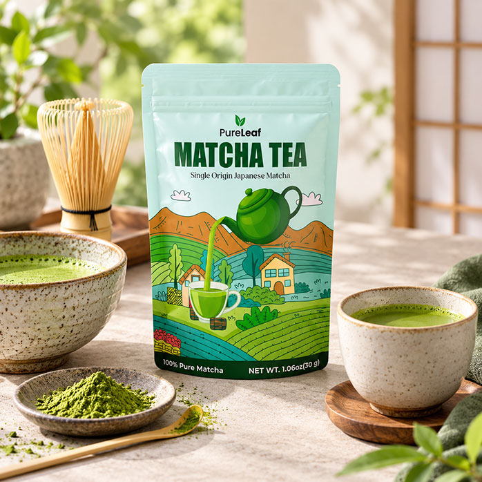 Pochette de poudre Matcha imprimée personnalisée