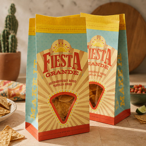 Sac en papier brun de chips de tortilla inférieure SOS personnalisé avec fenêtre