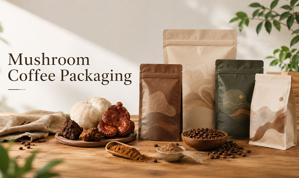 emballage de caf&eacute; aux champignons