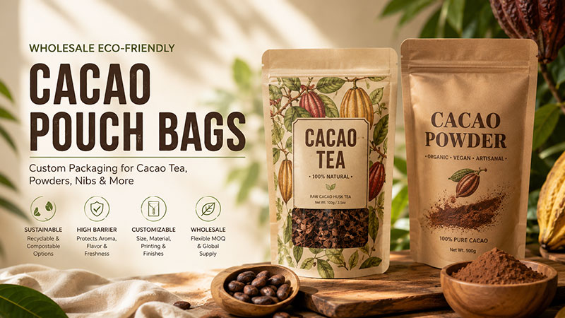 Sachet de sachet de th&eacute; au cacao de qualit&eacute; sup&eacute;rieure, respectueux de l'environnement, vente en gros