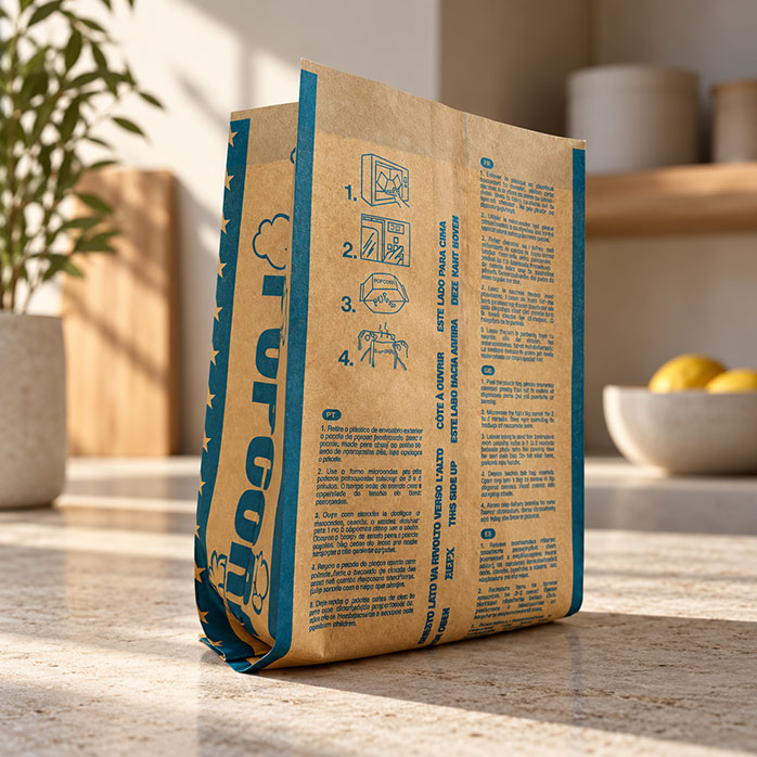 Sac de pop-corn en papier personnalisé sans PFAS pour micro-ondes